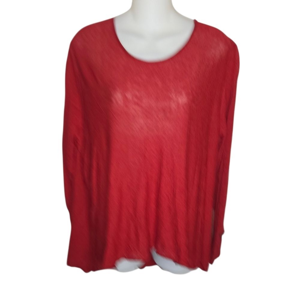 Eileen Fisher Red High Low Hem Linen Blend Scoop Neck Sweater Knit Size Large